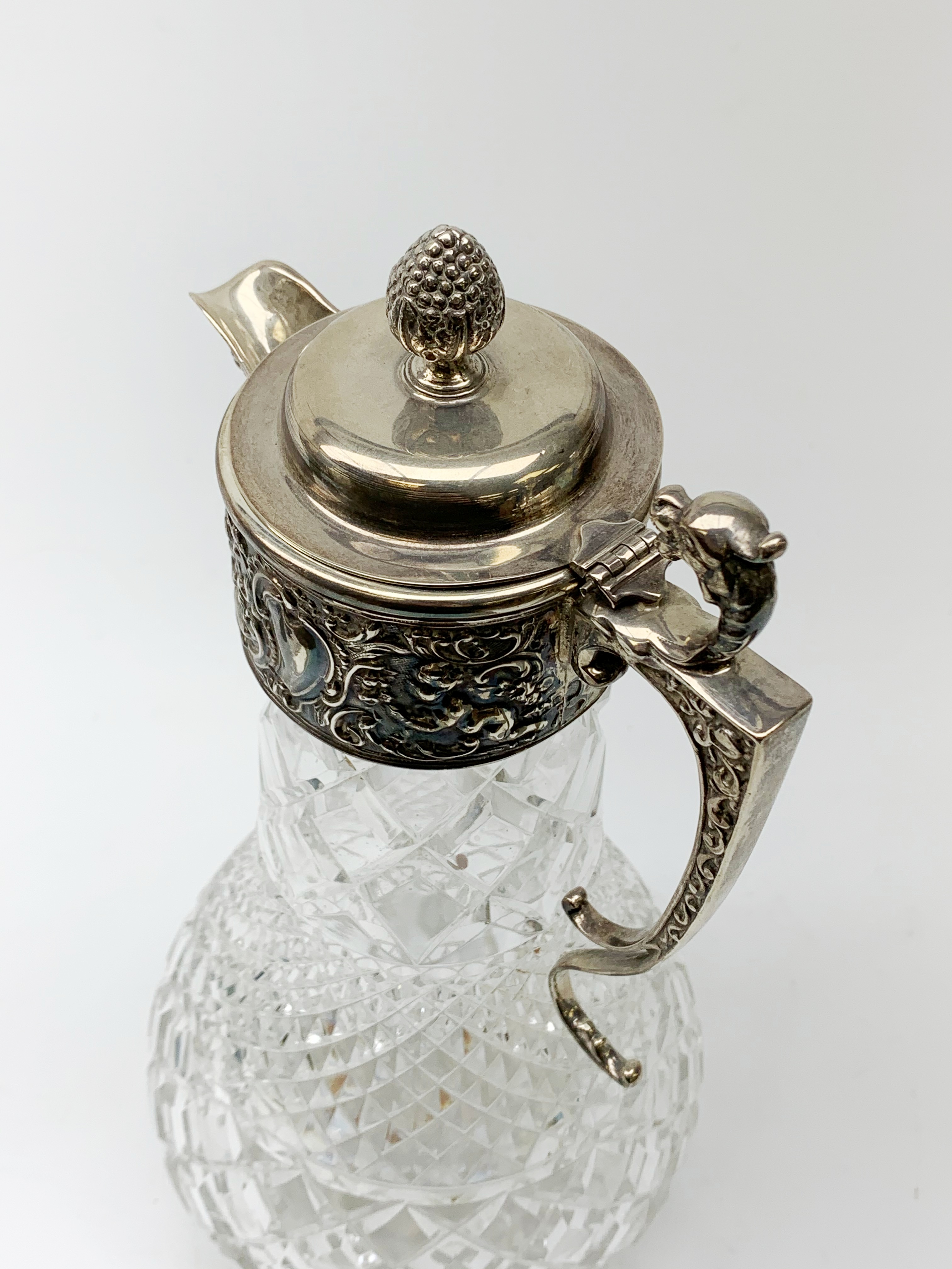 Elizabeth II silver mounted cut glass claret jug, the clear glass body of baluster form with hobnail - Image 13 of 21