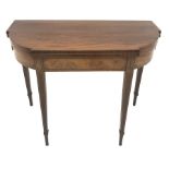 Manner of Gillows, George lll inlaid and cross banded mahogany bow break front card table, baise li