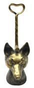 Victorian weighted brass doorstop, modelled as a fox mask with weighted riding crop handle, H37cm