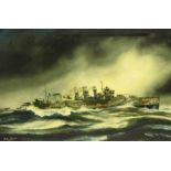 Peter Gerald Baker (British 20th century): Naval Ship's Portrait - 'HMS. Suffolk in North Atlantic