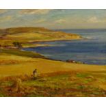 Owen Bowen (Staithes Group 1873-1967): Harvest Time on the Solway Firth Coast, oil on canvas signed