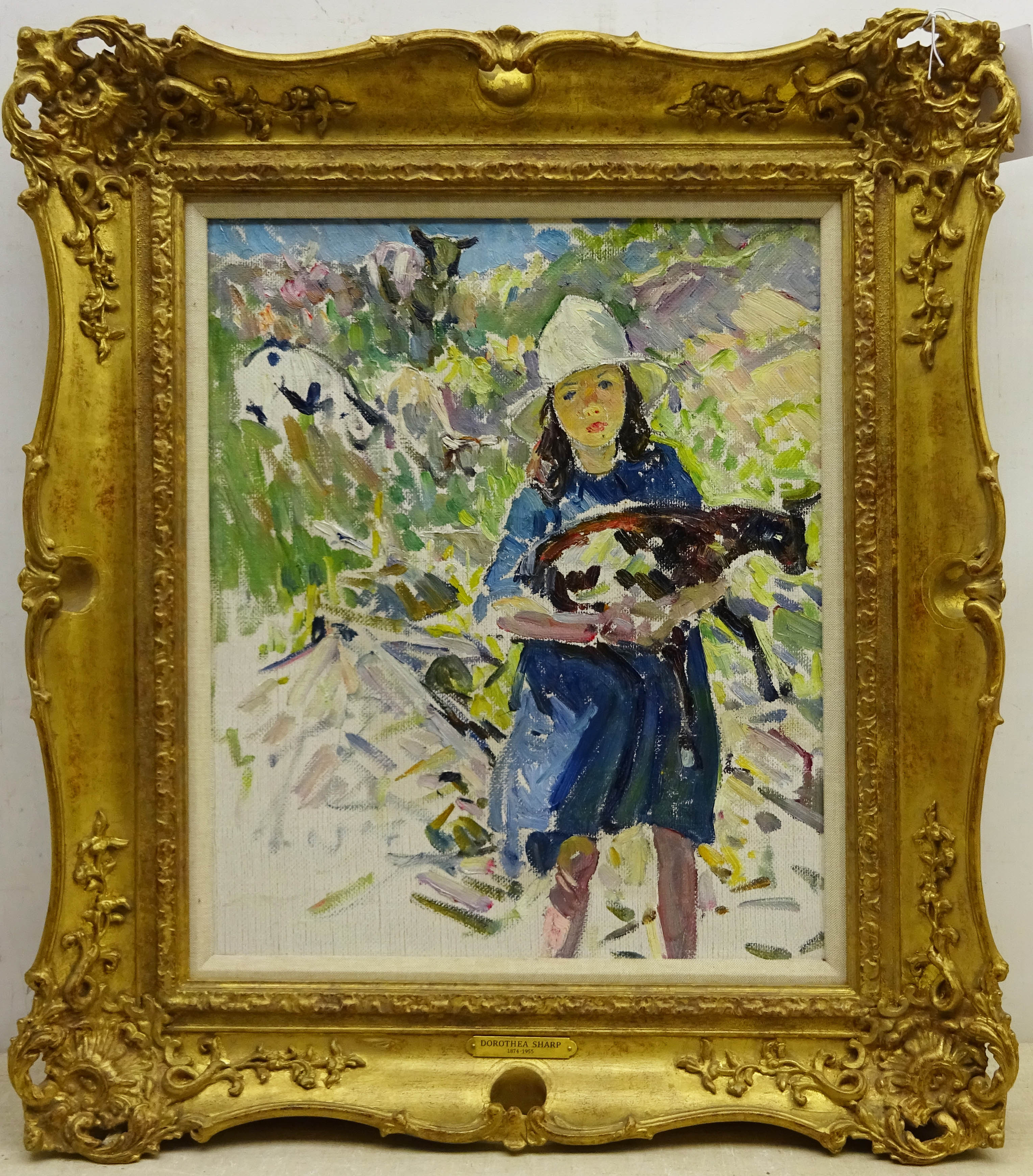Dorothea Sharp (Newlyn School 1874-1955): Young Girl with a Lamb on a Hillside, oil on canvas unsign - Image 4 of 10
