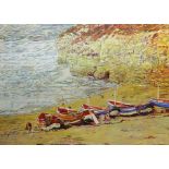 Sandra Tipper-Wolverson (British Contemporary): Fishing Cobles at North Landing Flamborough, oil on