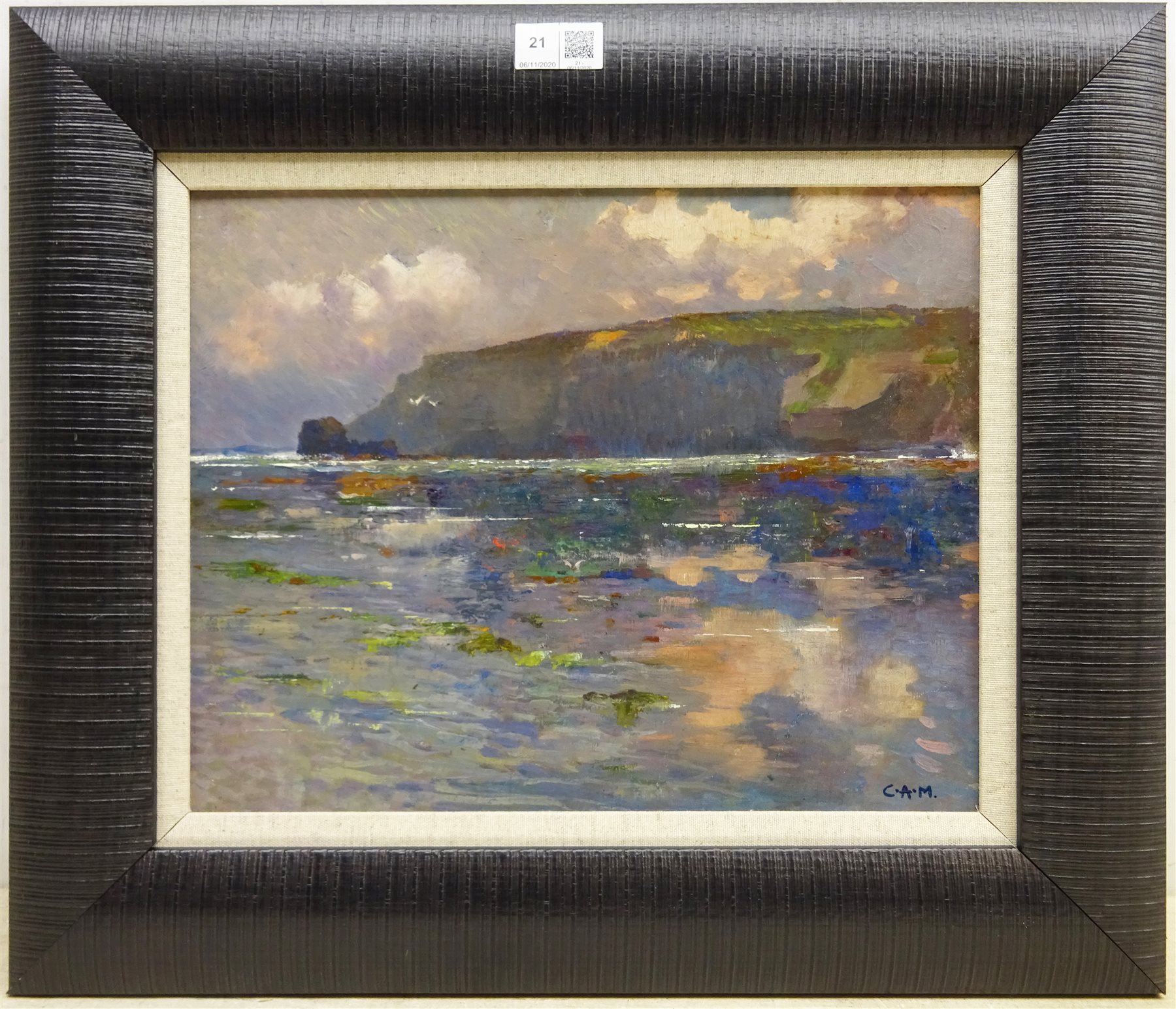 Campbell Archibald Mellon (British 1876-1955): 'Off Cromer', oil on board signed with initials by a - Image 3 of 4