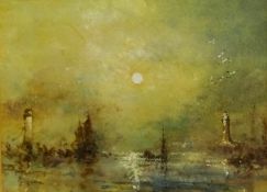 Richard Marshall (British 1944-2006): Sunrise 'Harbour Mouth Whitby', watercolour signed, titled ver
