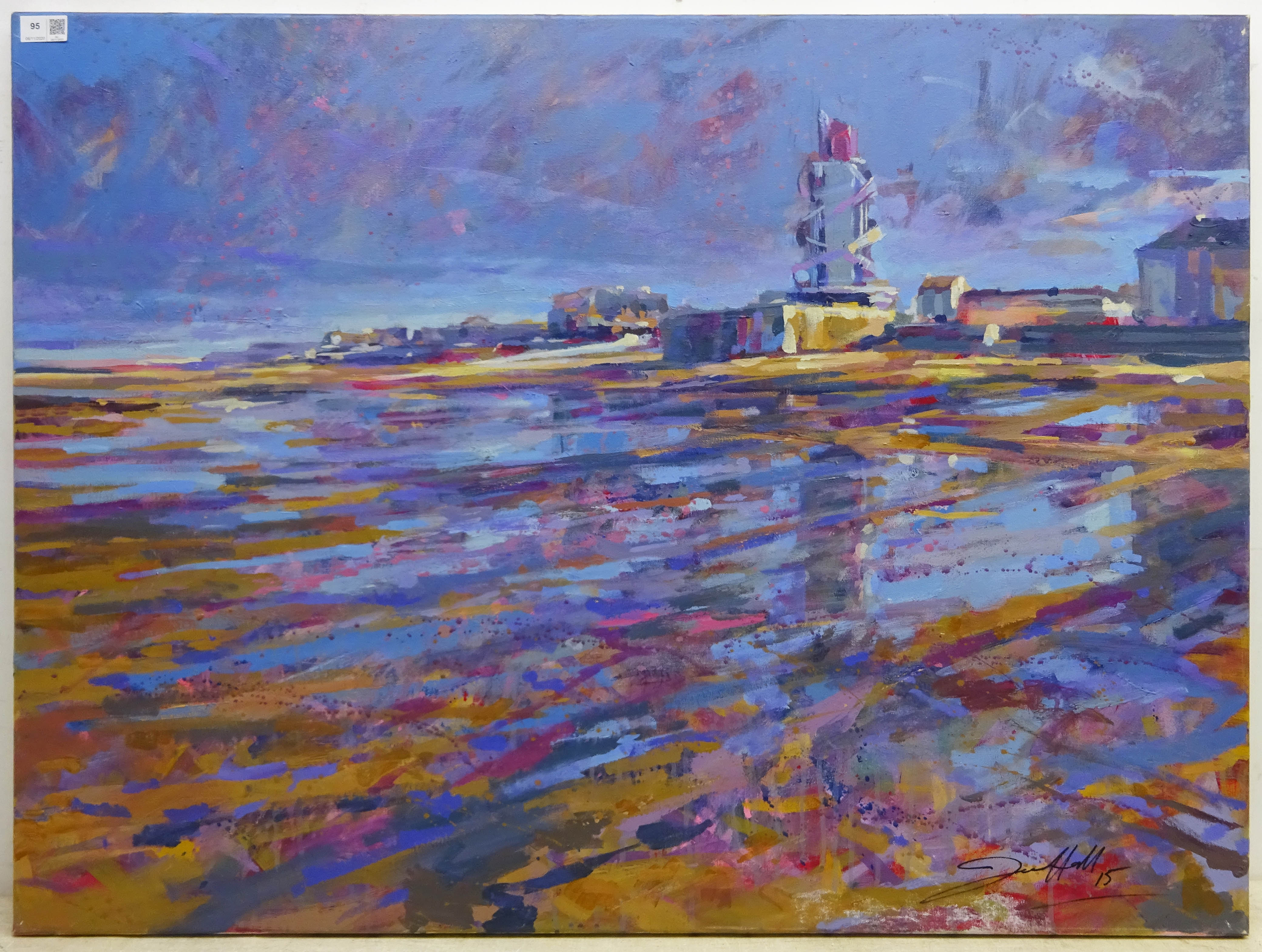 Jon Hall (Northern British 1956-): Redcar Beach, oil on canvas signed and dated '15, 75cm x 101cm (u - Image 4 of 4