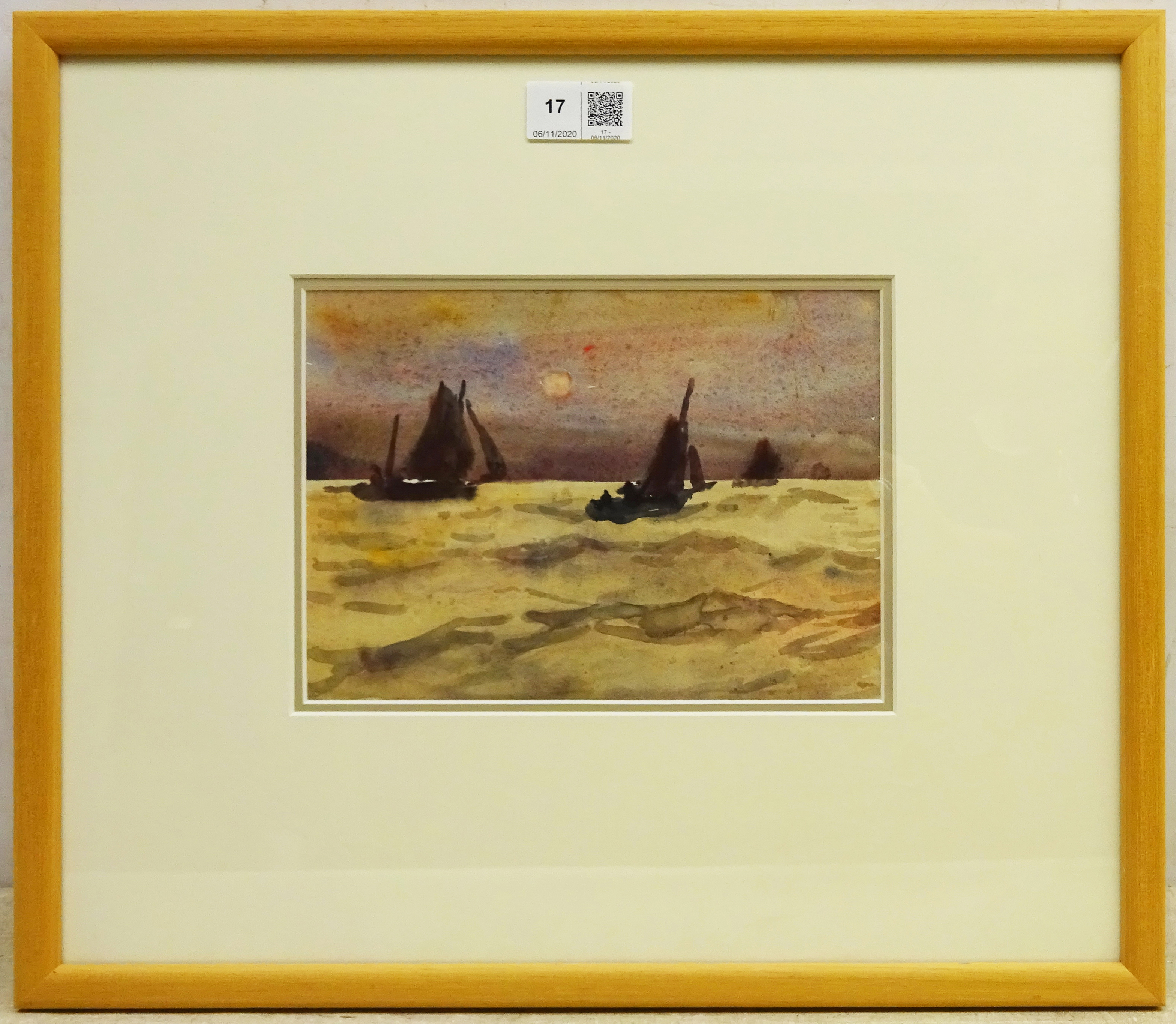 Joseph Richard Bagshawe (Staithes Group 1870-1909): Fishing Boats setting Sail at Sunrise, watercol - Image 2 of 2