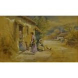 Myles Birket Foster RWS (British 1825-1899): Figures at the Cottage Doorway with Hens, watercolour w