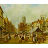 Steven Scholes (Northern British 1952-): Market Place York 1850's, oil on canvas signed 50cm x 60cm