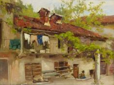 Patrick William Adam RSA (Scottish 1854-1929): 'Near Palanza' Italy, oil on canvas mounted on to bo