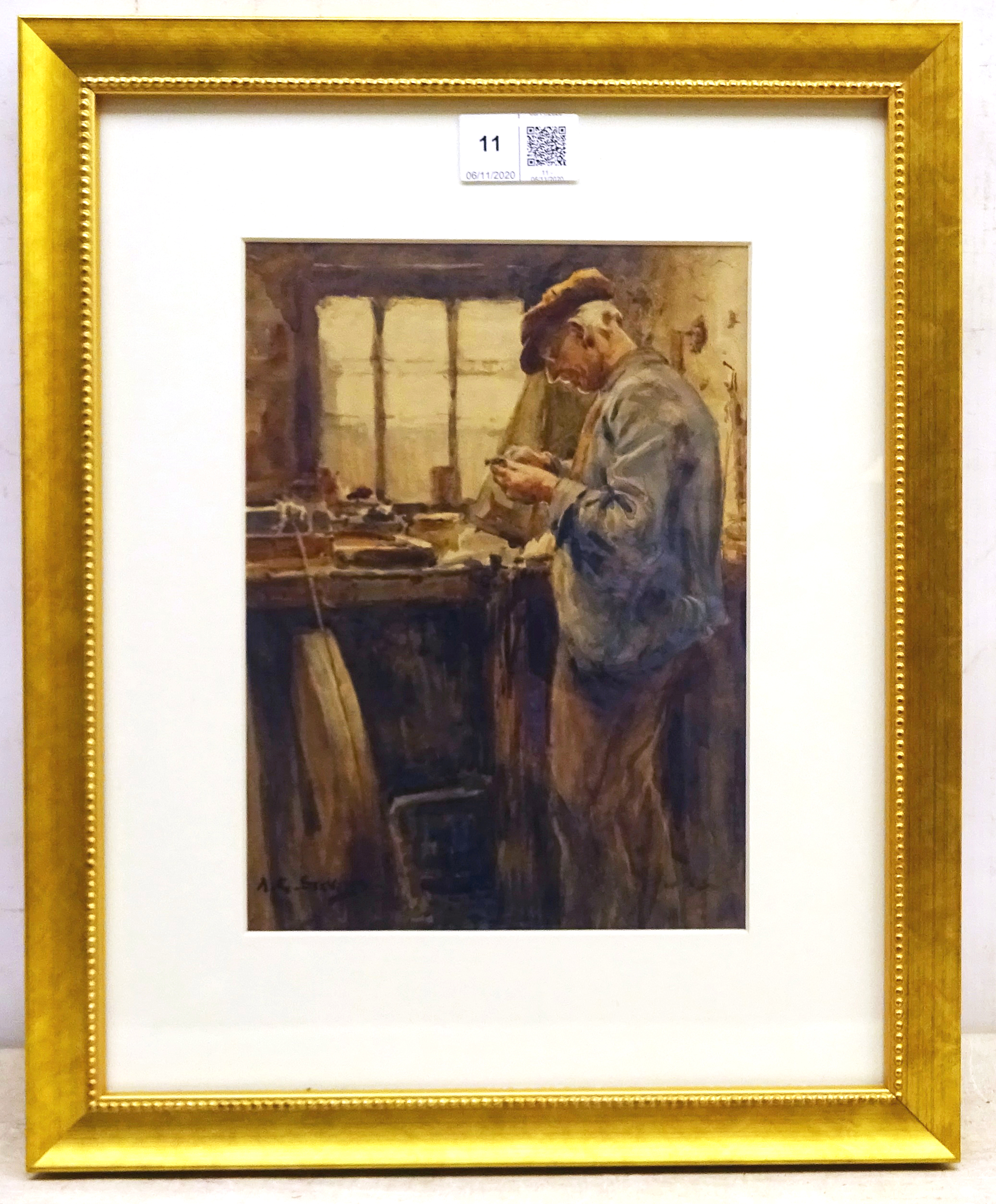 Albert George Stevens (Staithes Group 1863-1925): A Whitby Jet Worker, watercolour - Image 4 of 4