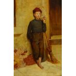 Mark Senior (Staithes Group 1862-1927): Portrait of a Boy Smoking a Pipe, oil on panel signed and da