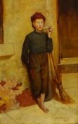 Mark Senior (Staithes Group 1862-1927): Portrait of a Boy Smoking a Pipe, oil on panel signed and da