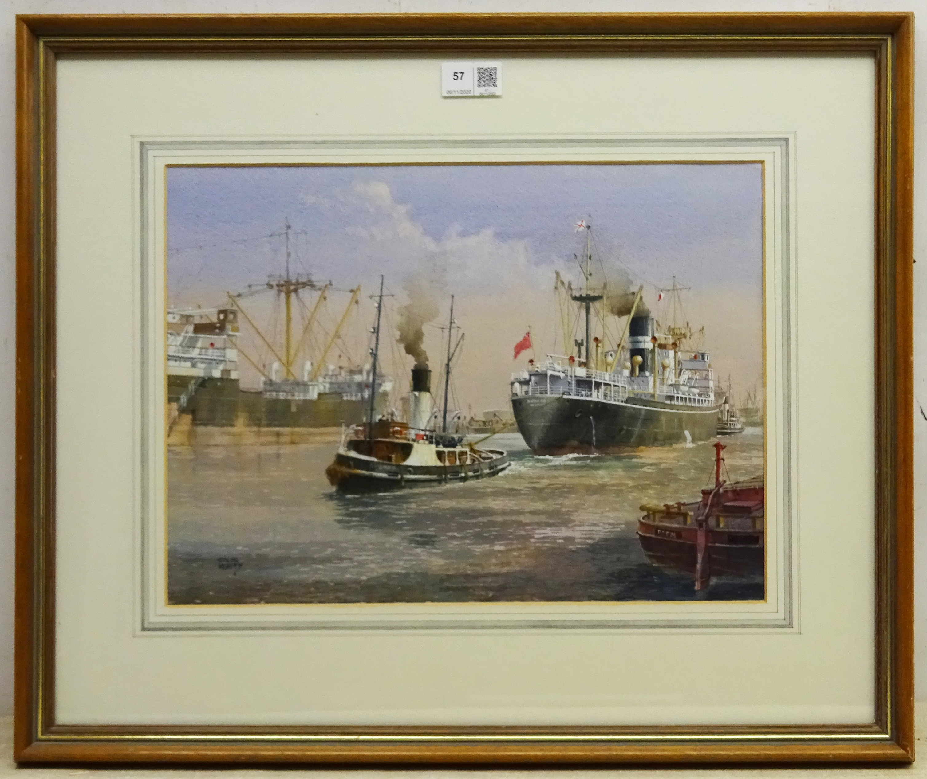 Colin Verity RSMA (British 1924-2011): 'Docking', watercolour heightened in white signed 28cm x 38cm - Image 2 of 2