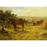 Ernest Higgins Rigg (Staithes Group 1868-1947): The Harvest Field with Horse Drawn Binder, oil on ca