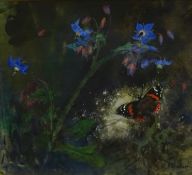 Lily Blatherwick (British 1854-1934): 'Borage and Red Admiral', watercolour with bodycolour signed,