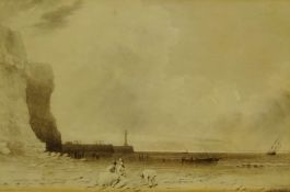 George Weatherill (British 1810-1890): 'Coast View near Whitby', monochrome watercolour signed and d