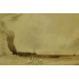 George Weatherill (British 1810-1890): 'Coast View near Whitby', monochrome watercolour signed and d