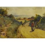 Albert George Stevens (Staithes Group 1863-1925): Figures on a Yorkshire Lane, watercolour signed 35