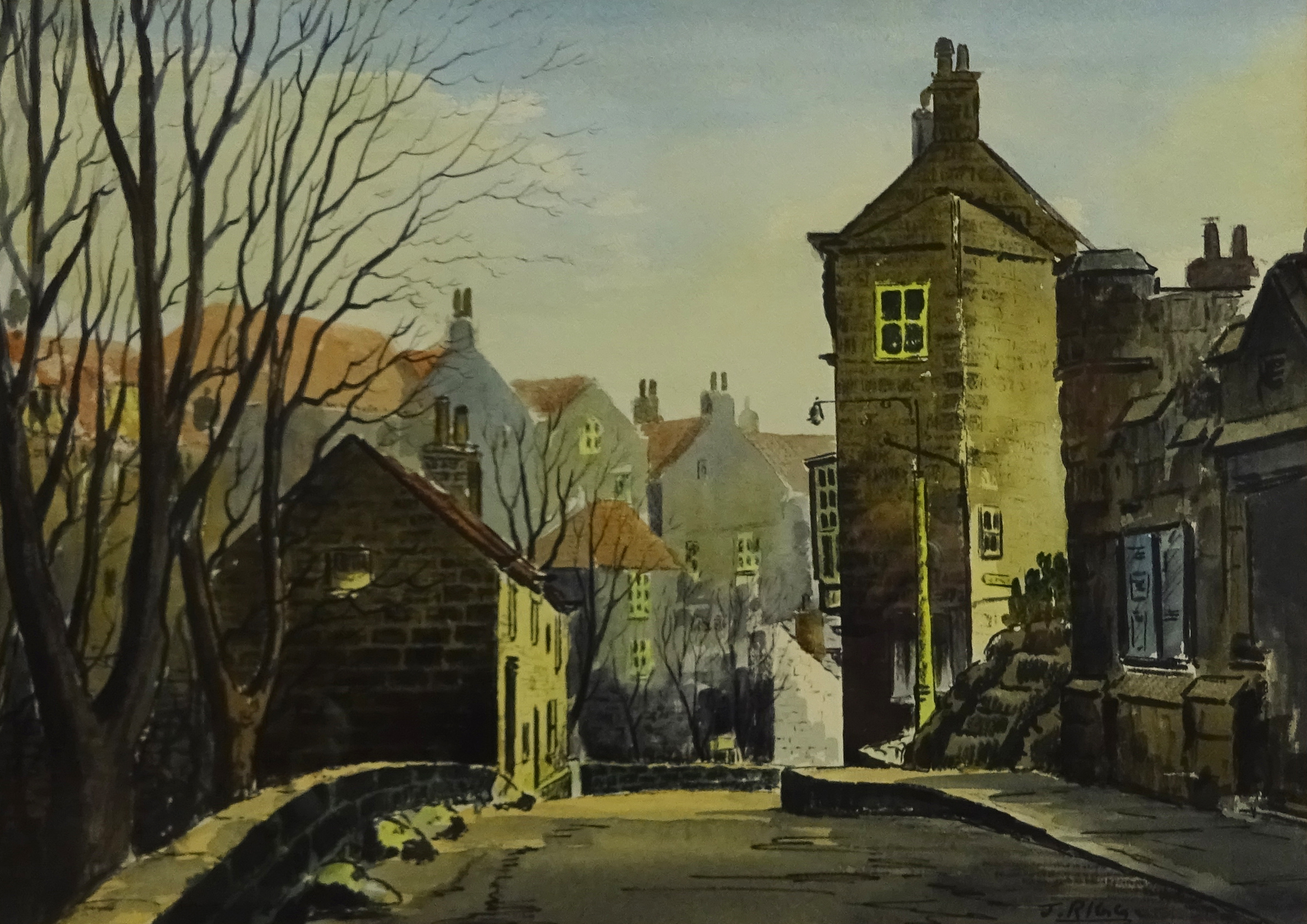 Jack Rigg (British 1927-): New Road Robin Hoods Bay looking up and down the Hill, pair watercolours