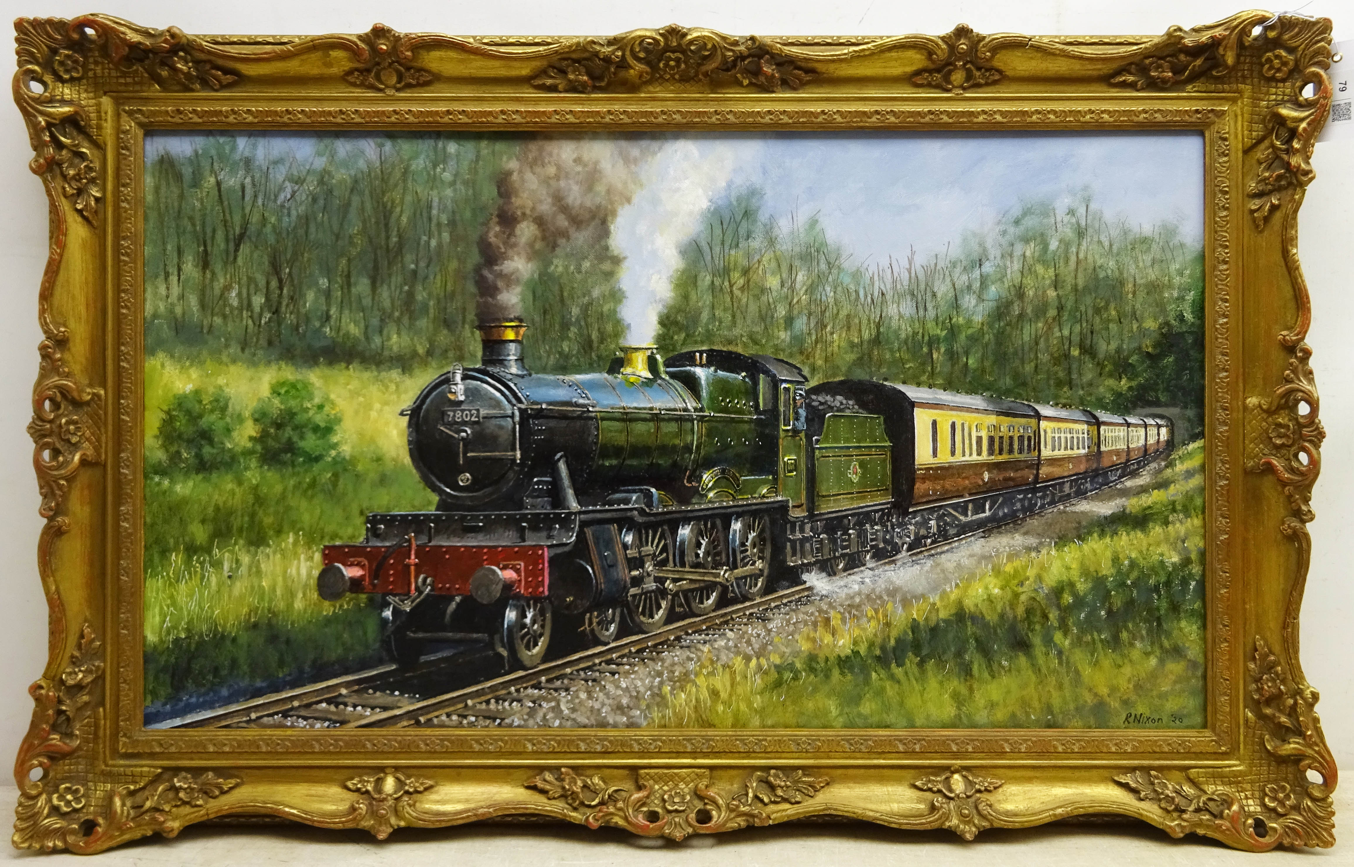 Robert Nixon (British 1955-): Great Western Railway 'Bradley Manor' leaving a Tunnel, oil on board s - Image 4 of 4