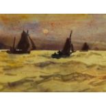 Joseph Richard Bagshawe (Staithes Group 1870-1909): Fishing Boats setting Sail at Sunrise, watercol