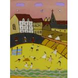 David Barrow (Northern British 1959-): 'Harbour Church', oil on canvas with cut-out relief laid on b