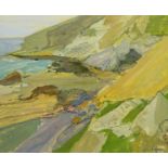 Ian Simpson (British mid 20th century): 'Landscape Tregardock' North Cornwall, oil on board signed,