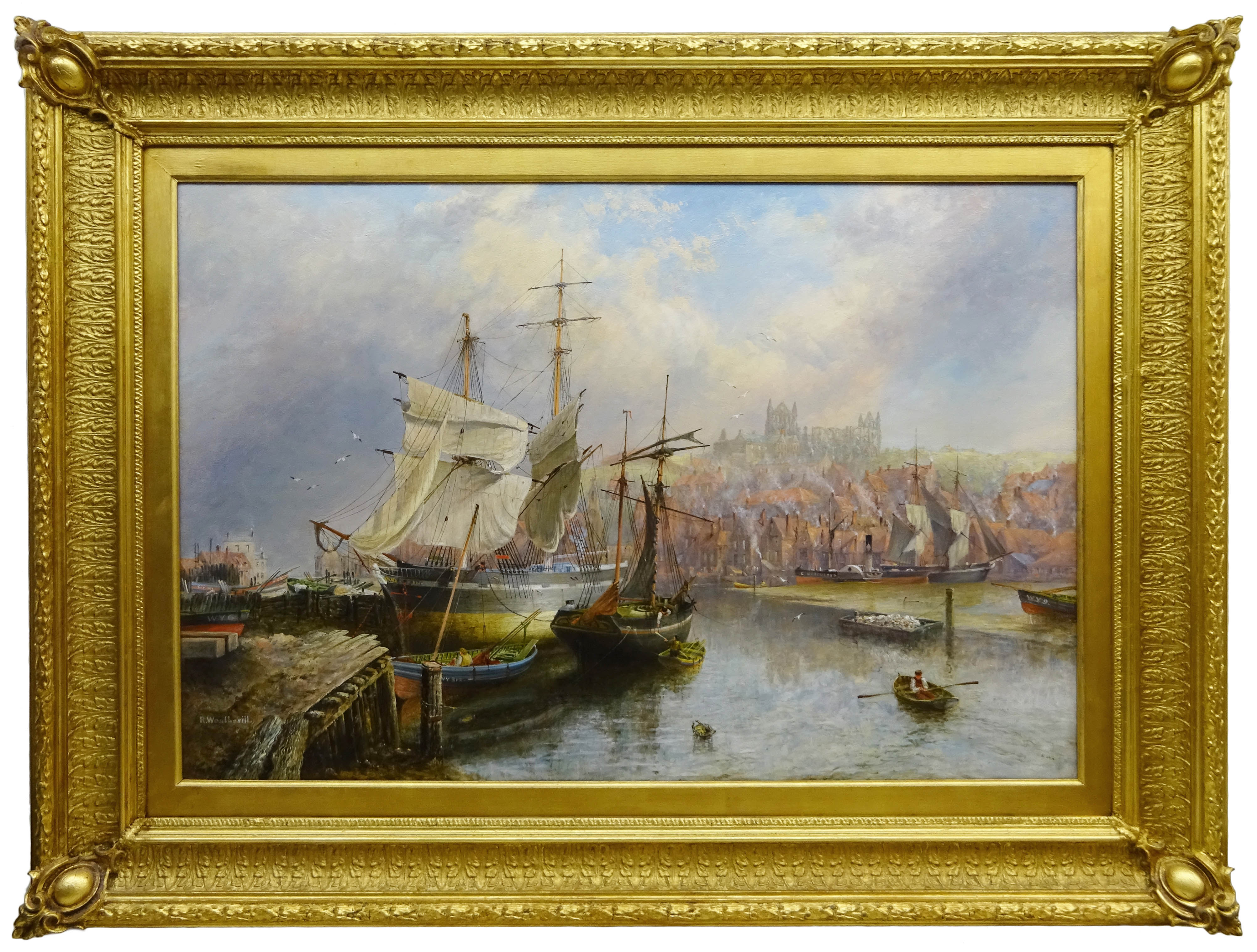 Richard Weatherill (British 1844-1913): Whitby Harbour with Sailing Boats and Steam Paddle Boat 'Her - Image 2 of 2