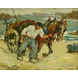 Impressionist School (Early 20th century): The Seaweed Gatherer, oil on board indistinctly signed 20