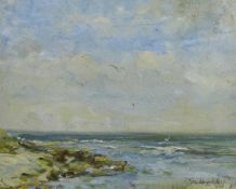 George Wright Hall (Scottish 1895-1974): Shoreline with Seagulls, oil on board signed and dated 1920