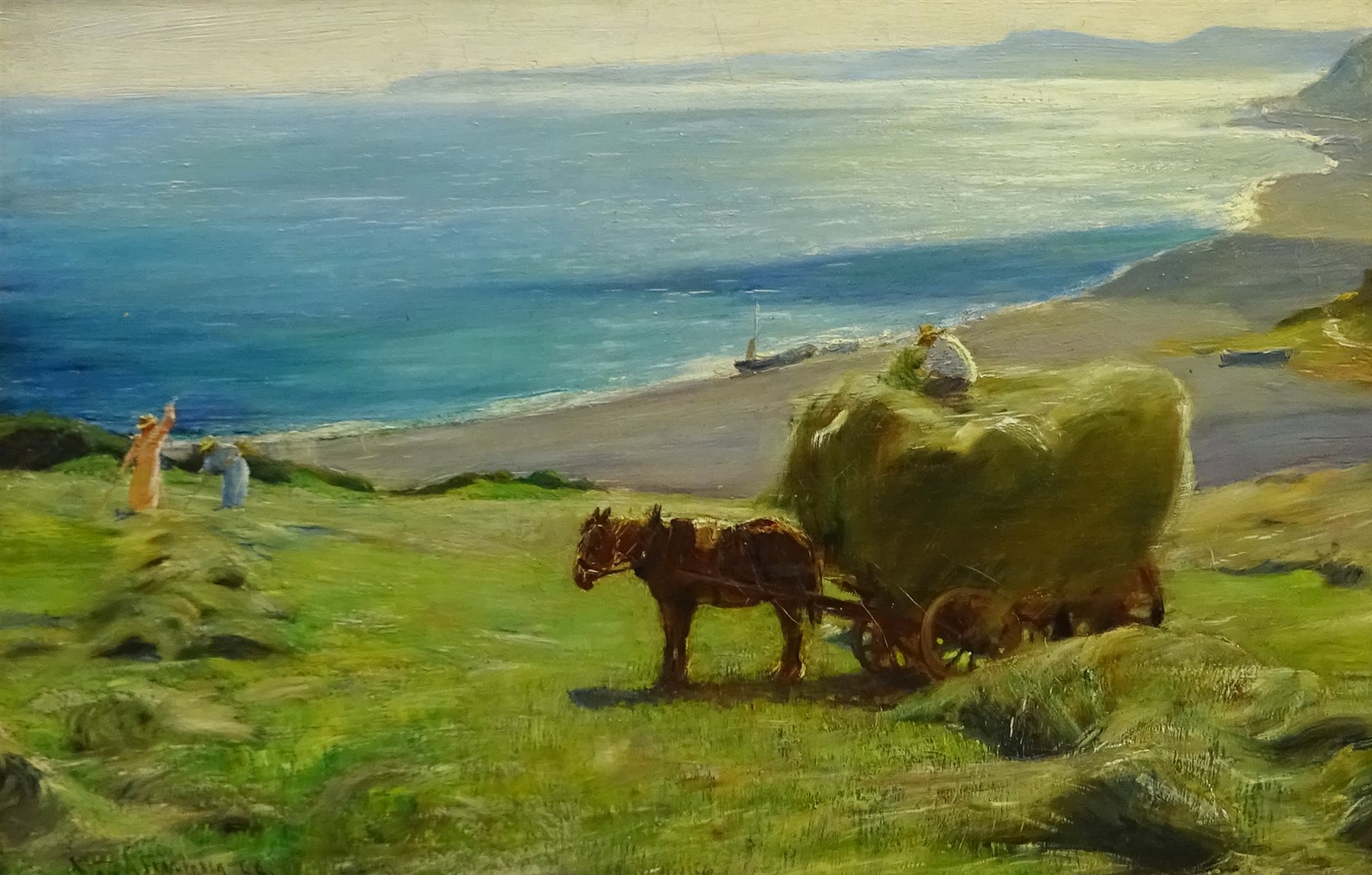 Arthur A Friedenson (Staithes Group 1872-1955): Haymaking above Runswick Bay, oil on canvas signed a - Image 2 of 5