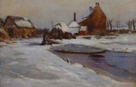 English School (Late 19th century): Farmstead in Winter Landscape, oil on canvas unsigned 39cm x 60c