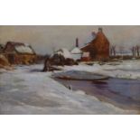 English School (Late 19th century): Farmstead in Winter Landscape, oil on canvas unsigned 39cm x 60c