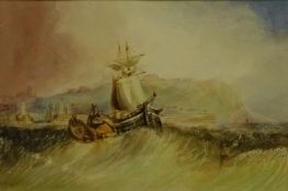 Henry Barlow Carter (British 1804-1868): Fishing Boats off Scarborough Harbour, watercolour unsigned