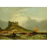 John Wilson Carmichael (British 1799-1868): Bamburgh Castle Northumberland, oil on canvas signed 31c