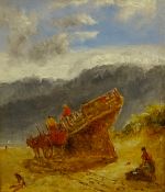 William Joseph Julius Caesar Bond (British 1833-1926): Salvaging a Wreck in the Sand Dunes, oil on b