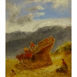 William Joseph Julius Caesar Bond (British 1833-1926): Salvaging a Wreck in the Sand Dunes, oil on b