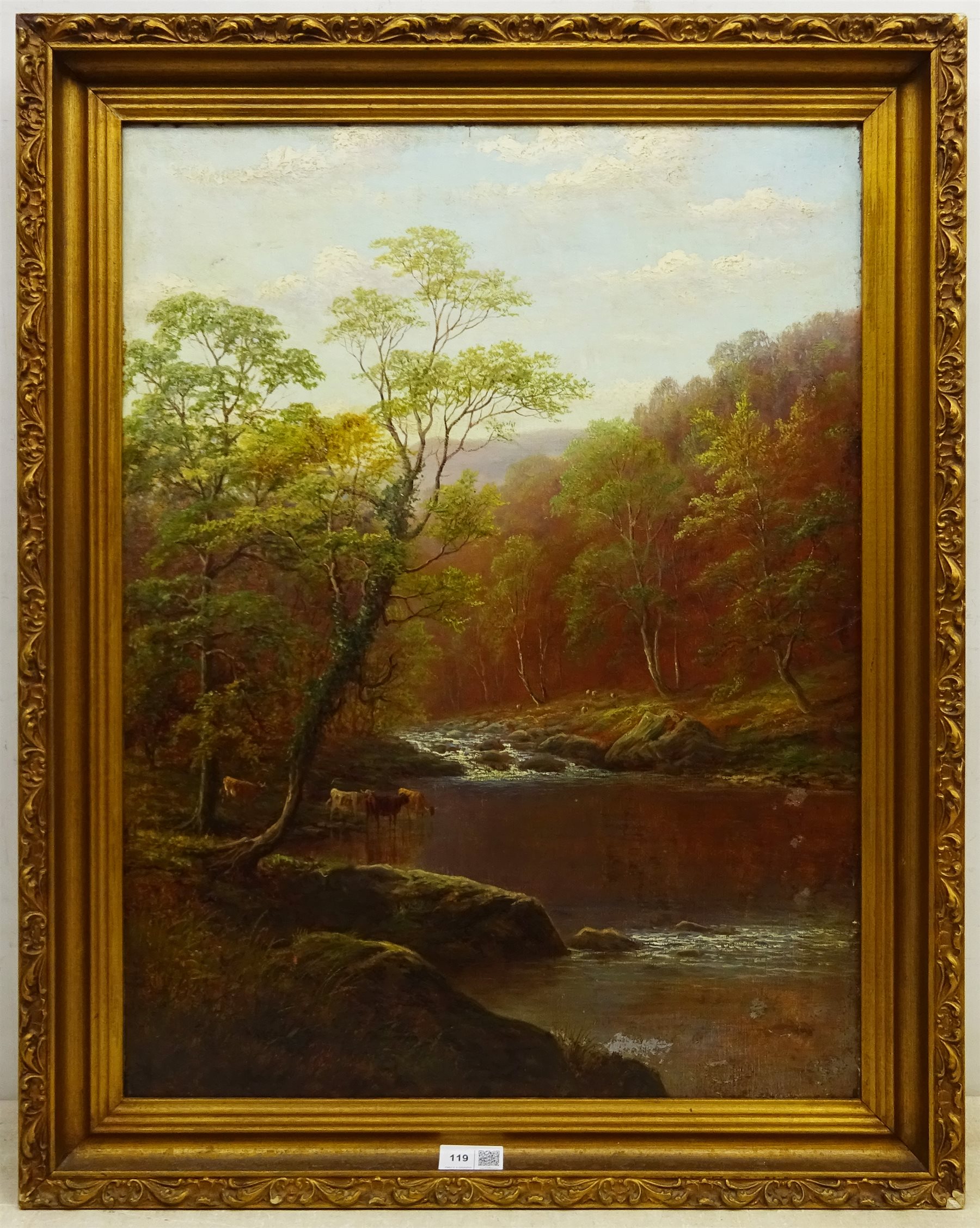 William Mellor (British 1851-1931): On the Wharfe Bolton Woods Yorkshire, oil on canvas signed 60cm - Image 3 of 5