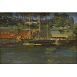 Impressionist School (Early 20th century): Three Masted Boat by the Quayside, oil on panel unsigned,