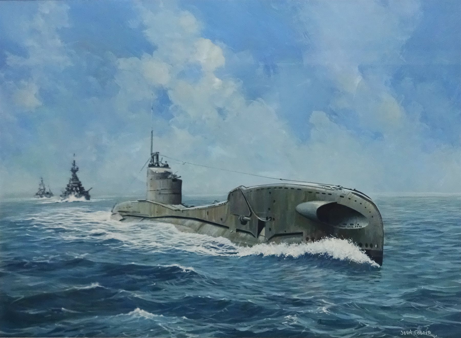 John Cooper (British 1942-): Ship's Portrait - H M Submarine 'Thorn', watercolour and gouache signed - Image 2 of 4