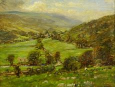 Herbert F Royle (British 1870-1958): Sheep and Cattle in the Yorkshire Dales, oil on board signed 38