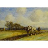 John Atkinson (Staithes Group 1863-1924): Ploughing Team, watercolour signed 37cm x 53cm