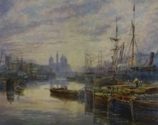 Thomas 'Tom' Dudley (British 1857-1935): 'Prince's Dock Hull with St Johns Church and Wilberforce M