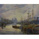 Thomas 'Tom' Dudley (British 1857-1935): 'Prince's Dock Hull with St Johns Church and Wilberforce M