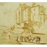 R J Wee (Sottish 19th century): Study of Town Houses, monochrome wash indistinctly signed 16cm x 18c