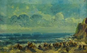 Marcella Smith (Newlyn School 1887-1963): Figures on the Beach, oil on board signed 22cm x 35cm Not