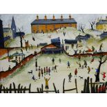 John Hanley (Northern British 1947-): The Local Cricket Match, oil on canvas signed 60cm x 80cm Not