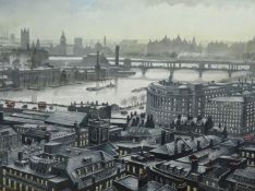 Steven Scholes (Northern British 1952-): 'Blackfriars Bridge from St Paul's' London 1958, oil on can