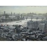 Steven Scholes (Northern British 1952-): 'Blackfriars Bridge from St Paul's' London 1958, oil on can